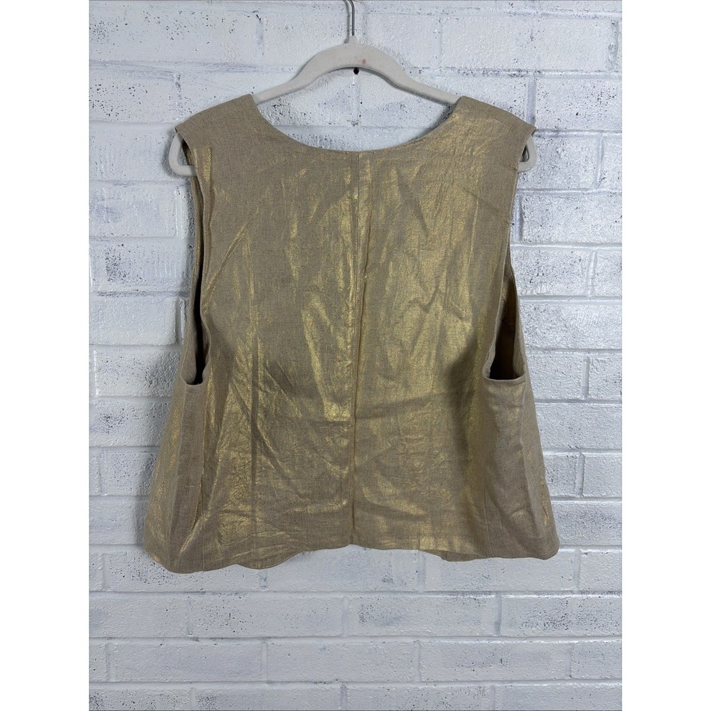 GAP Linen Blend Vest Womens XL Tall Metallic Gold Button Front Sleeveless Top - Picture 3 of 11